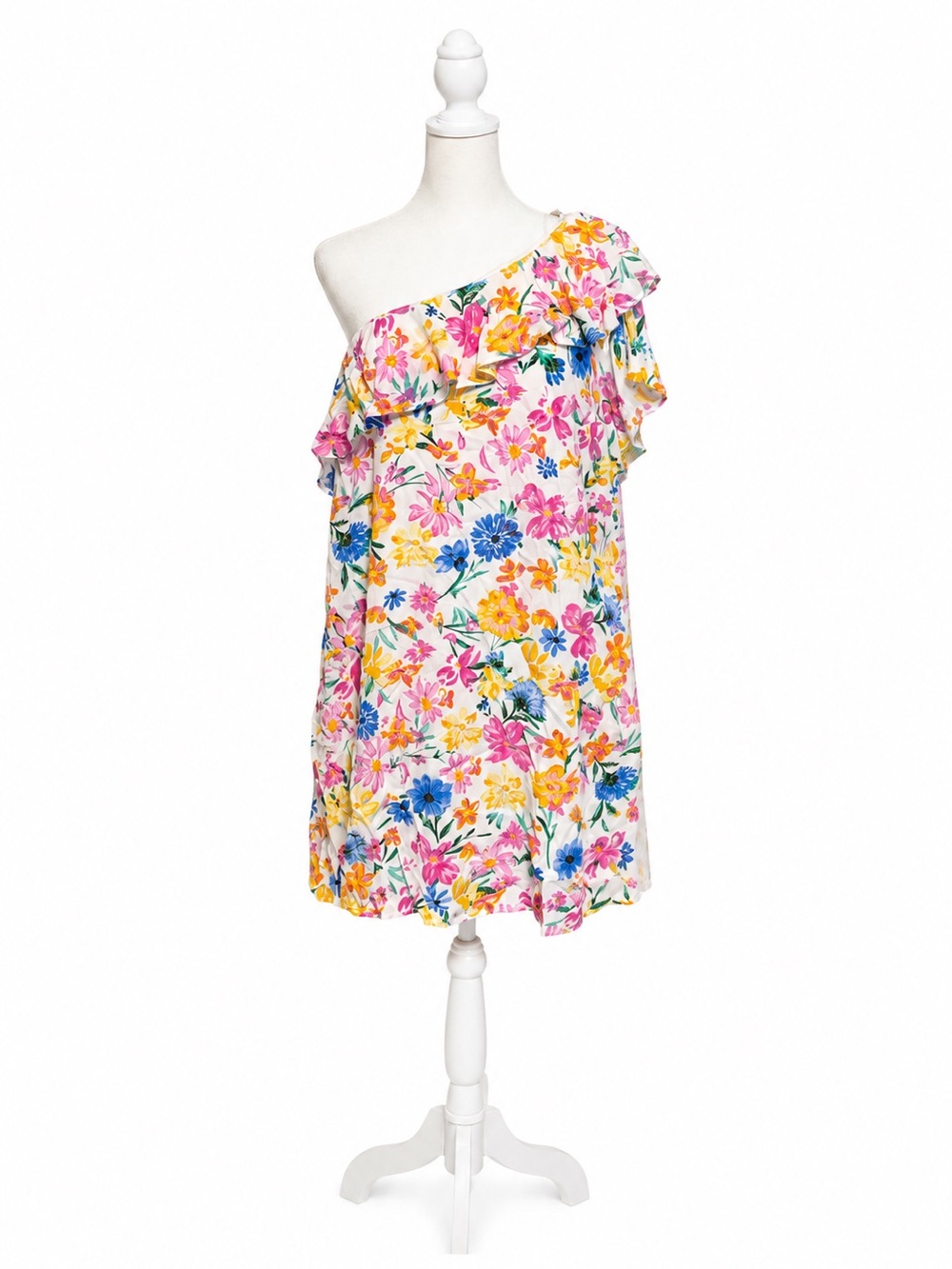 One-Shoulder Floral Ruffle Dress - Multi